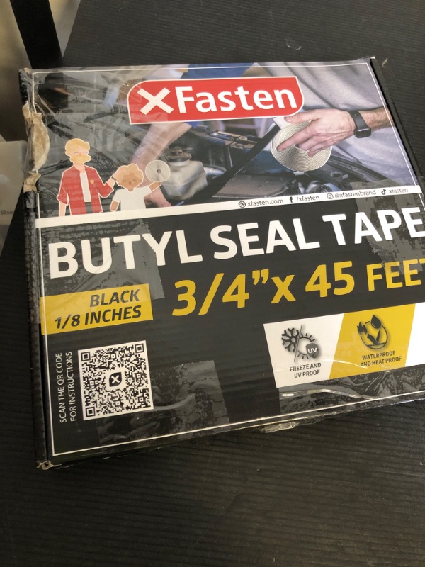 Photo 1 of XFasten Butyl Tape RV Black, 3/4 in x 45 Ft, 1/8 in Thick EDPM Rubber Sealant Tape - Roof Patching, Boat Sealing, Leak Proof Butyl Putty Tape
