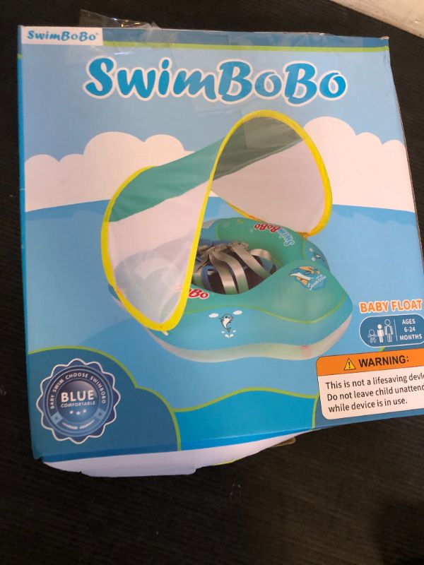 Photo 1 of Free Swimming Baby Inflatable Baby Float with Sun Canopy Size Improved Infant Pool Floaties Swimming Pool Toys for The Age of 3-36 Months (Blue, Large)