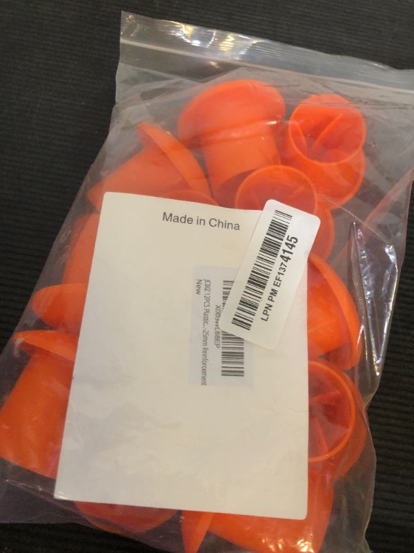 Photo 1 of JCBIZ 12PCS Plastic Reinforced Protective Cap Orange Safety Mushroom Survey Rebar Cap for Diameter 10-25mm Reinforcement