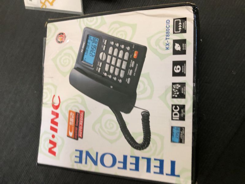 Photo 1 of Corded Phone, Dualport Extension Set Corded Telephone with Caller ID Display and Speaker Phone,Large Buttons Landline Phone for Office Business (Black)