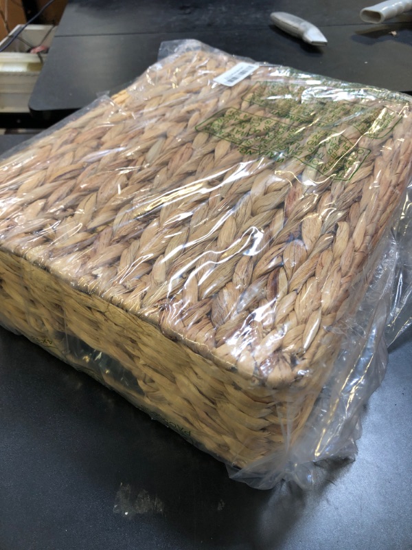 Photo 1 of YAHUAN Water Hyacinth Storage Baskets for Organizing Drawer Basket With Handle Square Shallow Basket Wicker Baskets for Shelf (Original)