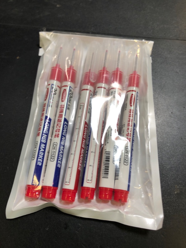 Photo 1 of zhuohai 6PCS Deep Hole Marker Pens?Waterproof Construction Markers Marking Tool, Permanent Markers Carpenter Ink Marker Pens for Carpenters Builders Decoration Construction?red ?