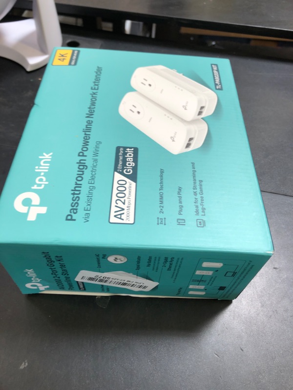 Photo 1 of TP-Link AV2000 Powerline Ethernet Adapter TL-PA9020P KIT - Powerline Network Adapter w/ Passthrough, Noise Filter, 2x2 MIMO, 2 Gigabit Ports, Ethernet Over Power, Plug Pair & Play, Power Saving Mode