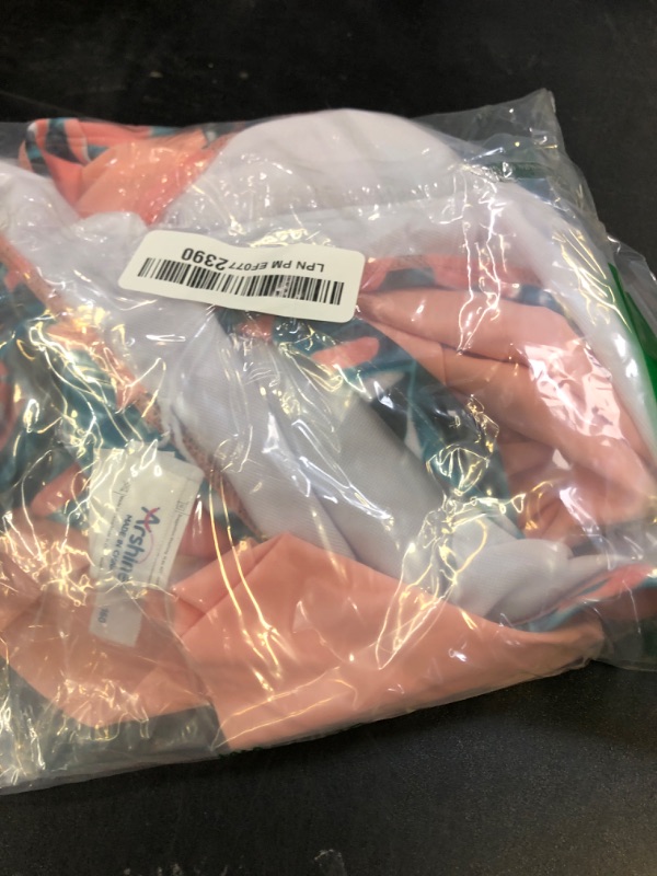 Photo 1 of Arshiner Girls Swimsuit Two Pieces Bikini Set Ruffle Bathing Suits Flounced Tankini Swimwear Pink-Orange Monstera Print Size 13-14