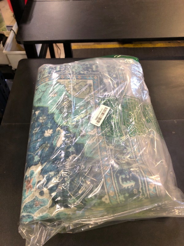Photo 1 of RELEANY Area Rugs 2'x10' Washable Non-Slip, Floral Vintage Distress Print Pattern Medallion Carpet for Living Room Bedroom Dining Room, Teal Green Lake Blue