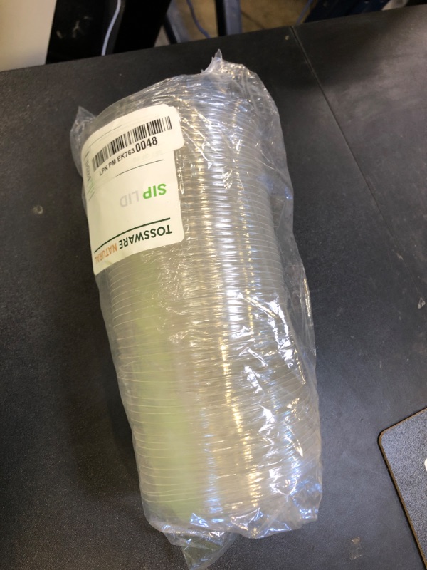 Photo 1 of TOSSWARE NATURAL Flat Sip Lid Set of 50 - Plant Based 96mm Lids for Cold Cups - Plastic Alternative Straw Lid - Clear - Only Compatible With TOSSWARE NATURAL 10, 12, 16, 20 & 24oz Cups