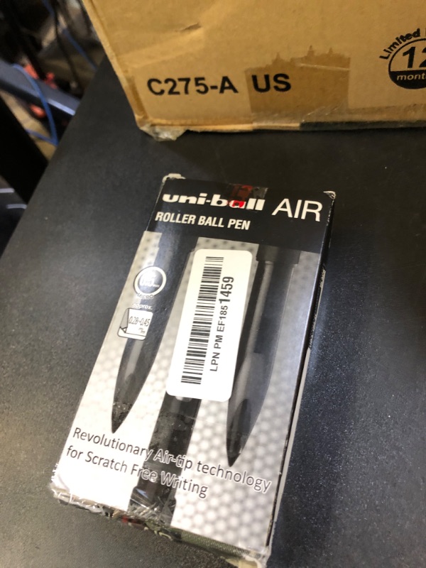 Photo 1 of uni-ball UB-188-M Micro Air Rollerball Pens. Premium 0.5mm Nib for Super Smooth Handwriting. Writes Like a Fountain Pen. Fade and Water Resistant Liquid Uni Super Ink. Box of 12 Black Ballpoint Pens