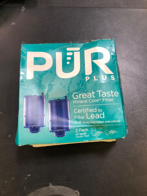 Photo 1 of PUR PLUS Faucet Mount Replacement Filter 2-Pack, Genuine PUR Filter, 3-in-1 Powerful, Natural Mineral Filtration, Lead Removal, 6-Month Value, Blue (RF99992)