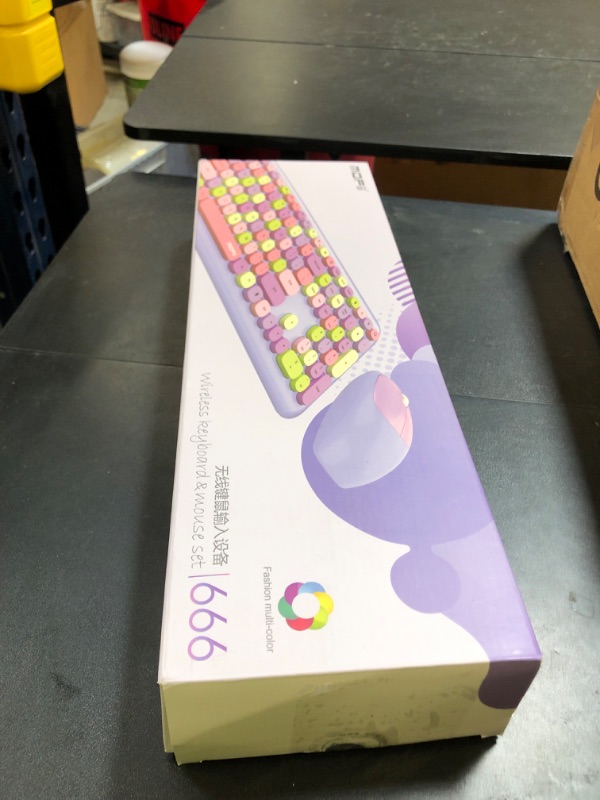 Photo 1 of Wireless Keyboard and Mouse Combo, Colorful Ergonomic Full Size Retro Low-Noise Keyboard with Cute keycaps, Compatible with Windows, PC, Perfer for Home and Office Keyboards (Purple)