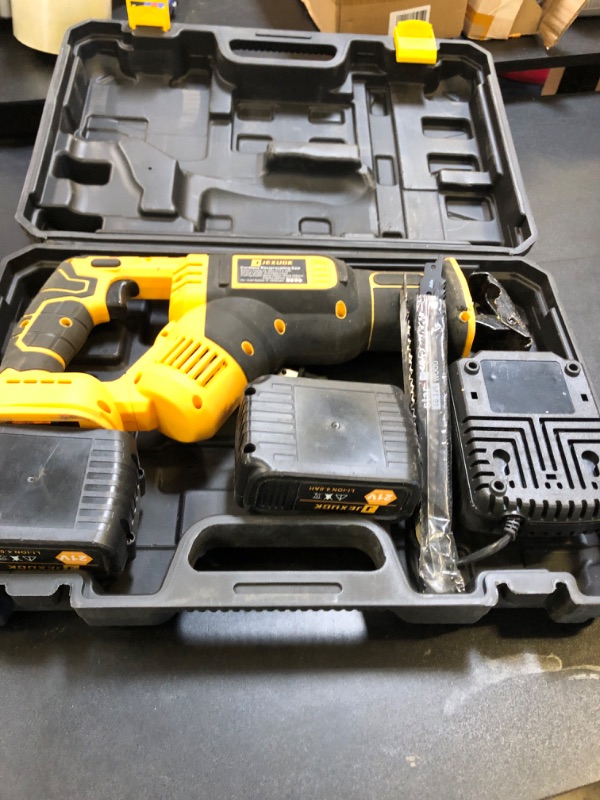 Photo 1 of JEXUGK Reciprocating Saw Cordless, 21V 2 x 4.0Ah Battery Brushless Power Cordless Saw, 0-3500 SPM Variable Speed, 8 Saw Blades & Fast Charger Reciprocating Saws for Wood/Metal/PVC Cutting