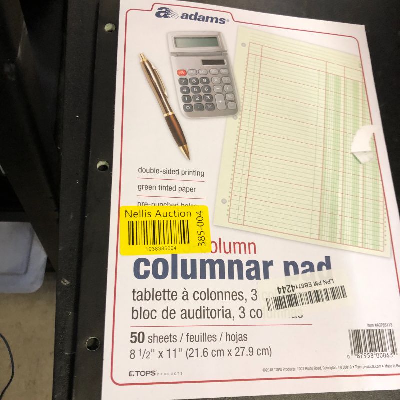 Photo 1 of Adams Columnar Analysis Pad, 3 Column, 8 1/2 X 11, Single Page Format, 50 Sheets/pad (ACP85113)