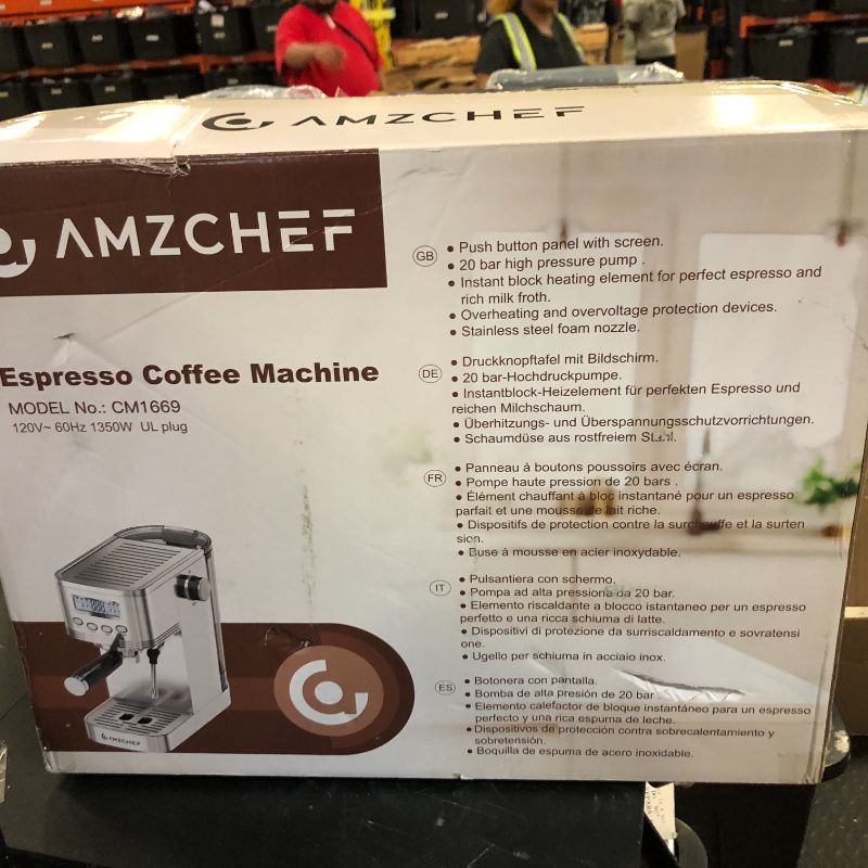 Photo 1 of AMZCHEF Espresso Machine with LCD Display, 20 Bar Cappuccino Machines with Milk Frother for Home Gifts, Latte Coffee Maker with Dual Wall & Filters, Stainless Steel Style sliver