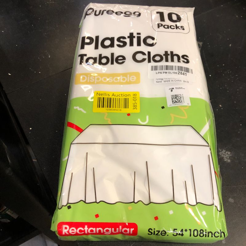 Photo 1 of Pureegg Plastic Table Cloth Disposable 10 Pack, 54 x 108 Inch Table Cloths, Party, Picnic, Wedding, Decorative Tablecloths, Rectangle, White Plastic Cover, Leakproof & Sturdy, White