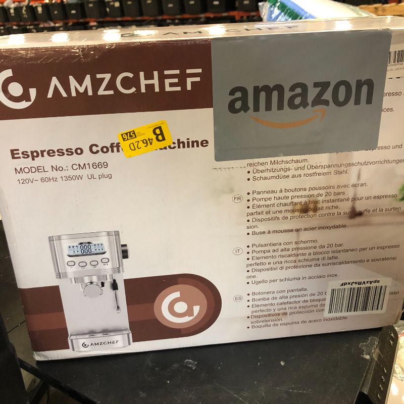 Photo 1 of AMZCHEF Espresso Machine with LCD Display, 20 Bar Cappuccino Machines with Milk Frother for Home Gifts, Latte Coffee Maker with Dual Wall & Filters, Stainless Steel Style sliver