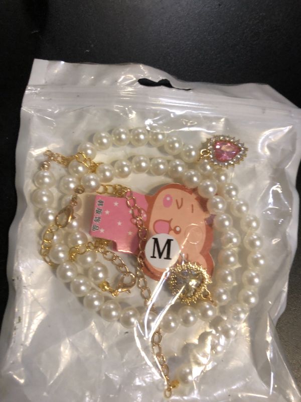 Photo 1 of Tyqour 2pcs Cute Girl Cat Collar, Fancy Dog Pearl Necklace Collars Adjustable Pearl Dog Cats Collars with Small Heart Shape Rhinestone for Small Dogs and Cats, Pink Heart + White Heart