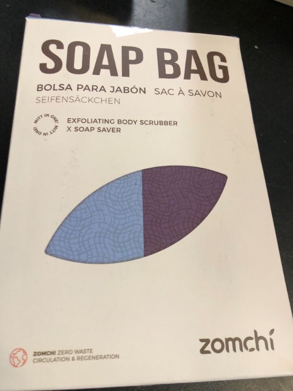 Photo 1 of ZOMCHI 2 Pieces Soap Bags for Soap Bars with Different Roughness, Exfoliating Soap Saver Bags, Soap Pouch for Body Wash (Blue)