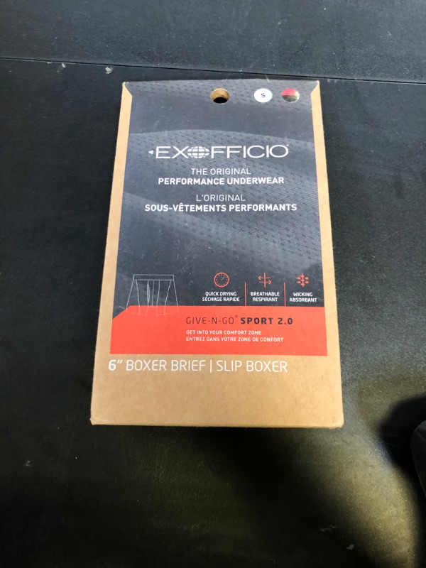 Photo 1 of ExOfficio Give-N-Go Sport 2.0 Boxer Brief-Cool and Breathable Underwear for Active Men, Black/Scarlet Sage, S