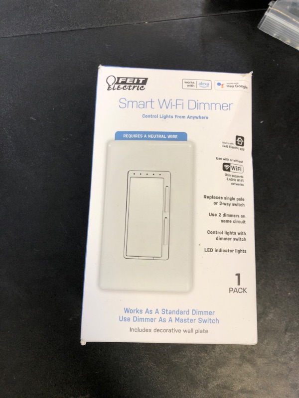 Photo 1 of Feit Electric Smart Dimmer Switch, Neutral Wire Required for Installation, Compatible with Amazon Alexa and Google Assistant, Smart Dimmer Light Switch, White, Model:DIM/WiFi