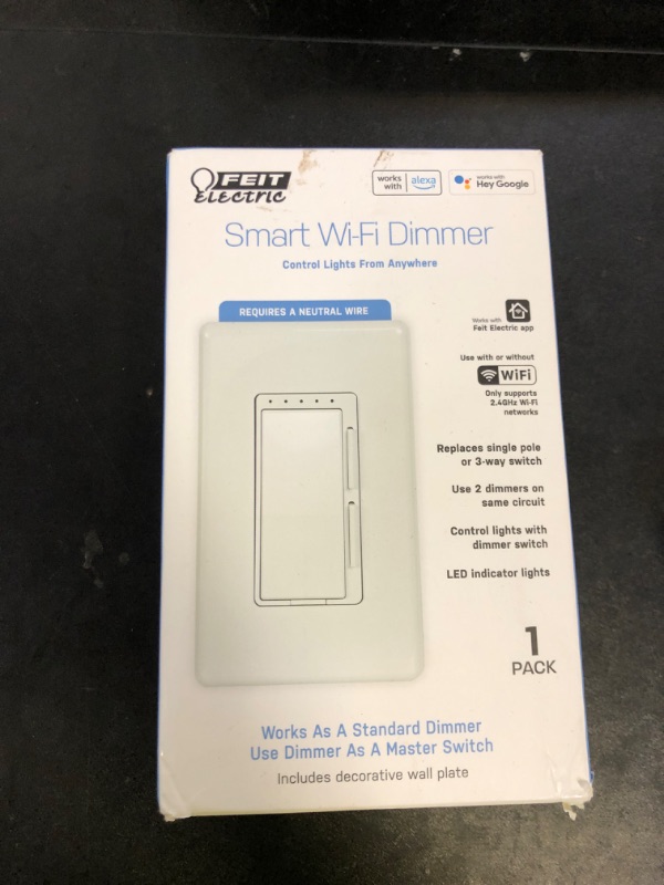 Photo 1 of Feit Electric Smart Dimmer Switch, Neutral Wire Required for Installation, Compatible with Amazon Alexa and Google Assistant, Smart Dimmer Light Switch, White, Model:DIM/WiFi