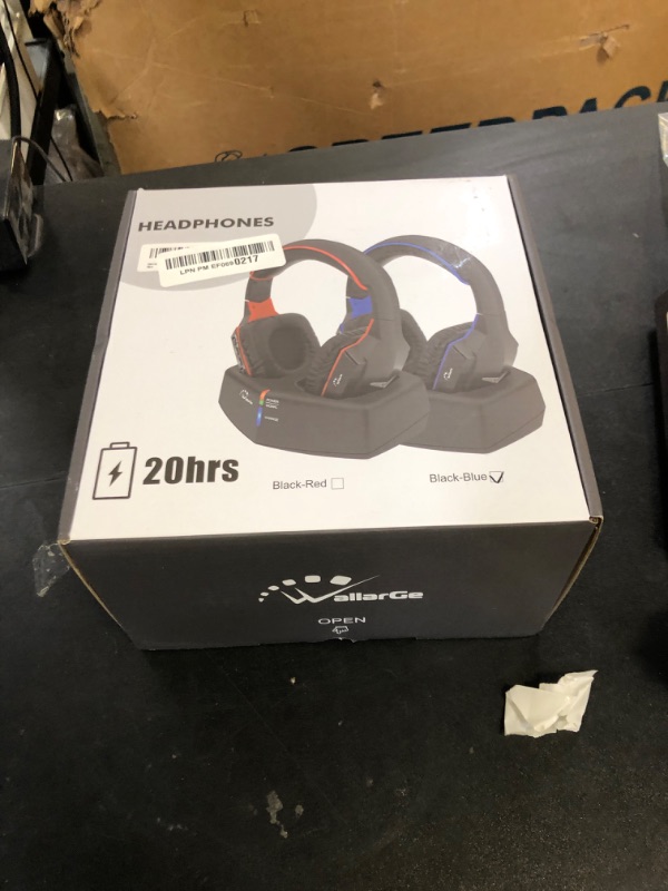 Photo 1 of WallarGe Wireless Headphones for TV Watching with RF Transmitter Charging Dock, Plug and Play, 100 Ft Wireless Range, Rechargeable 20 Hour Battery (Black with Blue)
