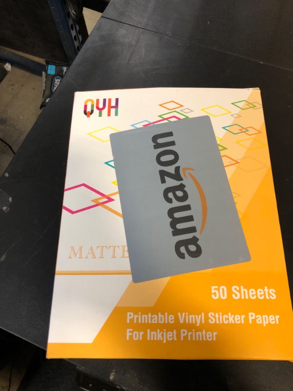 Photo 1 of QYH Premium Printable Vinyl Sticker Paper - 50 Matte White Waterproof Decal Paper Sheets for Inkjet Printer Standard Letter Size 8.5"x11"