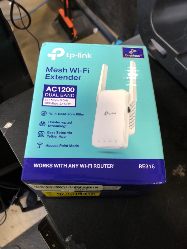Photo 1 of TP-Link AC1200 WiFi Extender, 2025 Wirecutter Best WiFi Extender, 1.2Gbps home signal booster, Dual Band 5GHz/2.4GHz, Up to 1600 Sq.ft and 32 Devices, EasyMesh Compatible, One Ethernet Port (RE315)