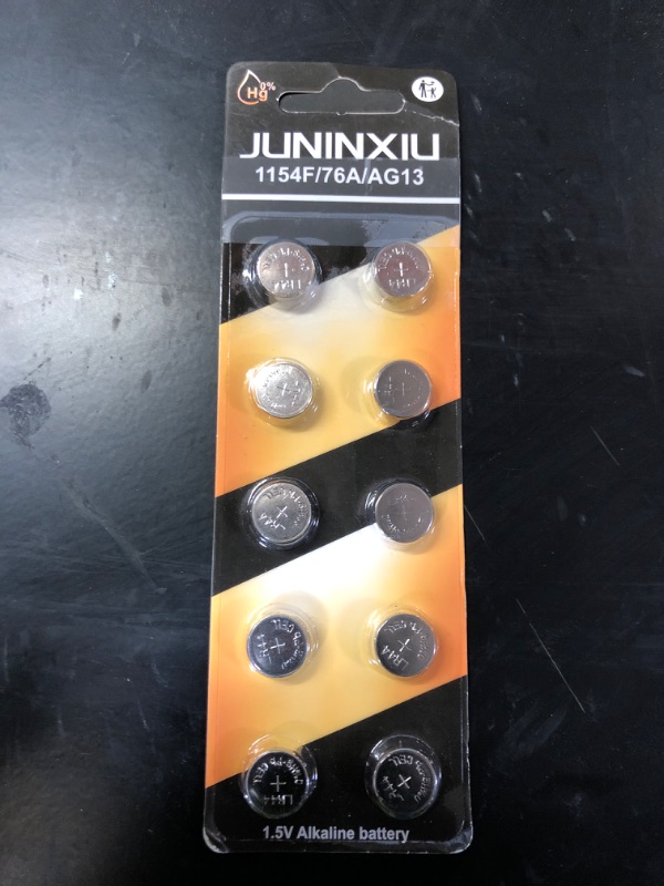 Photo 1 of JUNINXIU L1154f Battery AG13 Battery LR44 Batteries L1154 SR44 A76 Button L1154h Button Batteries Alkaline Coin Cell (10 Count)