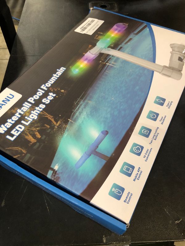 Photo 1 of Pool Fountain for Inground and Above Ground Pools, Dual Spray Adjustable Pool Sprinkler Waterfall with 16-Colors LED Lights and 10 Modes, RF Remote and App Control