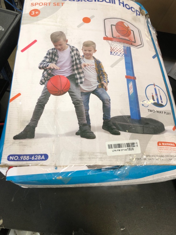 Photo 1 of HYES 2 in 1 Kids Basketball Hoop and T Ball Set - Adjustable Height, Kids Baseball Tee with Automatic Pitching Machine, Indoor Outdoor Sport Toys Gifts for Toddler Boys Girls Age 1-5, Blue
