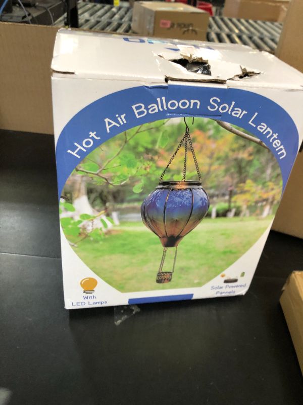 Photo 1 of Father's Day Gifts for Peacock Hot Air Balloon Solar Lantern Lights, Hanging Lanterns Flickering Flame LED Lights Metal & Glass Waterproof Outdoor Garden Decorative for Yard Patio Farmhouse