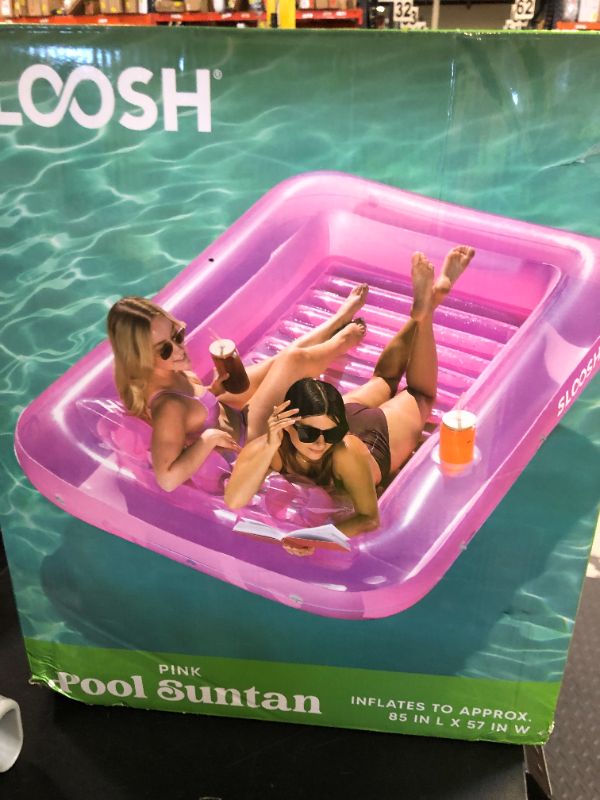 Photo 1 of SLOOSH Inflatable Tanning Pool Lounger Float, 85" x 57" Extra Large Pool Floats Adult with Pillow, 4 in 1 Suntan Tub Raft Floatie,Sunbathing Bed Lounge for Water Blow Up Ball Pit Party Gifts, XL-Pink