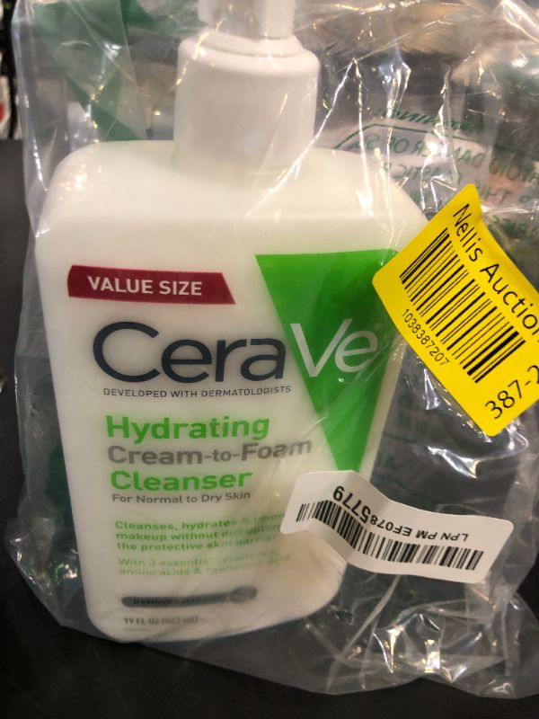 Photo 1 of CeraVe Hydrating Cream To Foam Cleanser, Makeup Remover Face Wash For Dry Skin, Foaming Facial Cleanser With Hyaluronic Acid, Normal To Dry Skin, Fragrance Free & Non Comedogenic, 19 Fluid Ounce