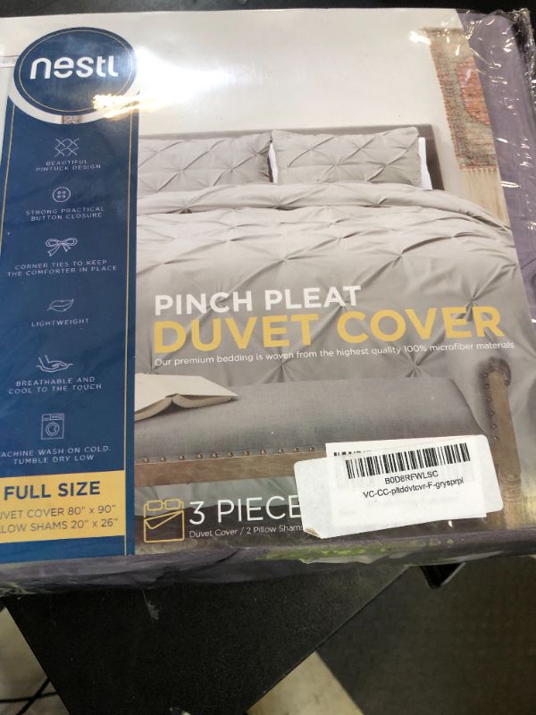 Photo 1 of Grayish Purple Duvet Cover Full Size - Pintuck Full Size Duvet Cover Set, 3 Piece Double Brushed Duvet Cover with Button Closure, 1 Pinch Pleated Full Duvet Cover 80x90 inches and 2 Pillow Shams