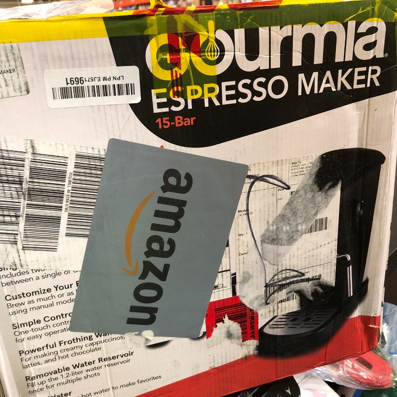 Photo 1 of Gourmia 15-Bar Espresso Maker with Powerful Frothing Wand with 1.2L Removable Water Reservoir, Black