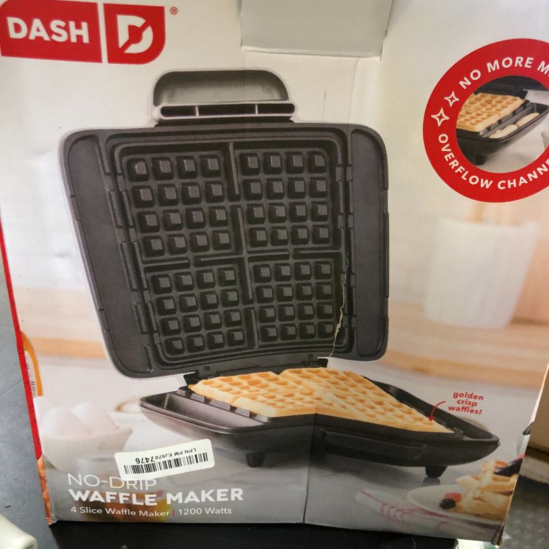 Photo 1 of DASH No-Drip Waffle Maker - Four Waffle Molds, Nonstick Waffle Iron with Quick Heat-Up, Nonstick Surface - Perfect Waffle Maker for Kids and Families, Just Add Batter