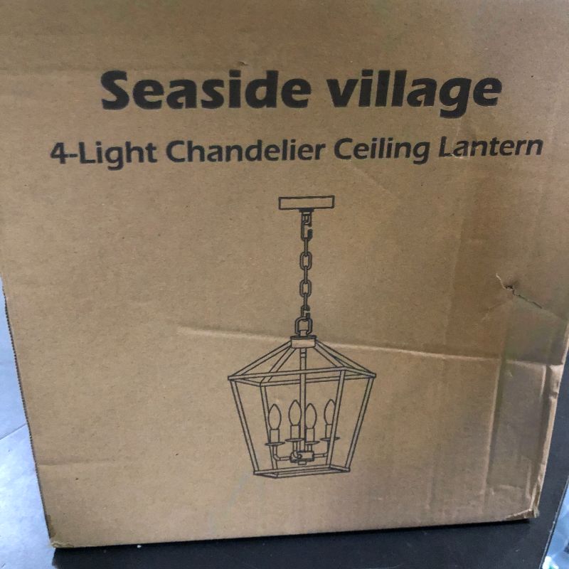 Photo 1 of 4 Light Chandelier, Industrial Ceiling Light Black Lantern Light Fixtures with Farmhouse Metal Cage Adjustable Height Rustic Geometric Hanging Light E12 Base for Kitchen Island, Entryway, Indoor