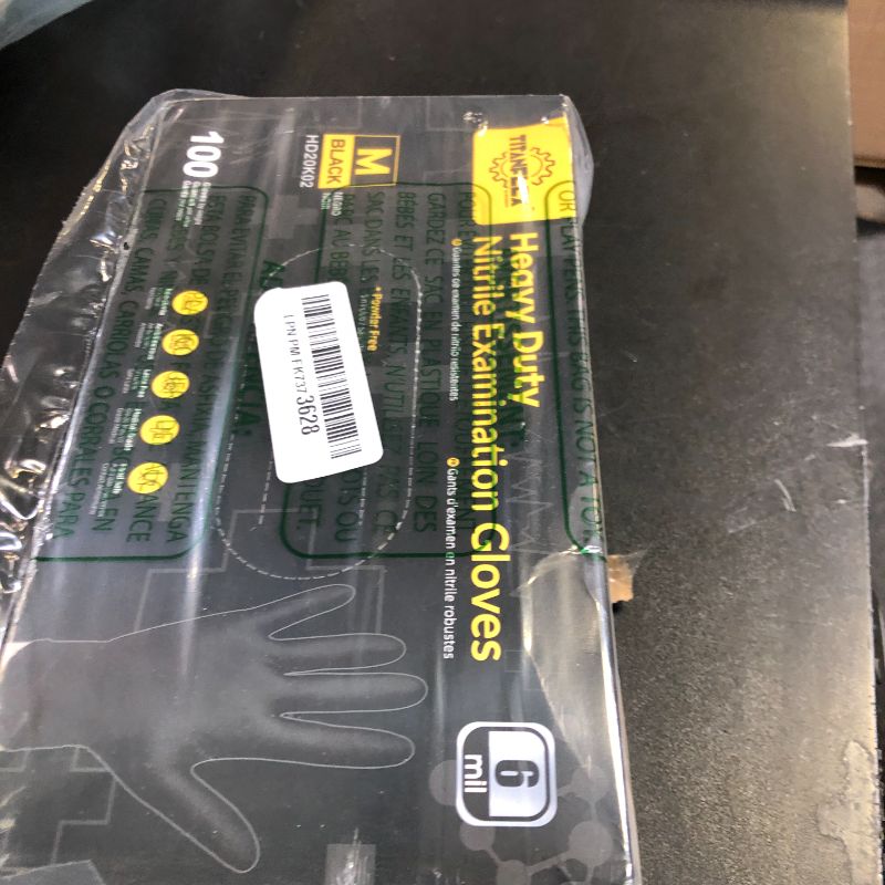Photo 1 of TitanFlex Disposable Nitrile Exam Gloves - 6-mil, Black, Medium 100-ct Box, Heavy Duty, Latex Free, Food Safe for Cooking & Food Prep