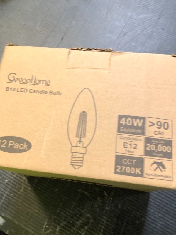 Photo 1 of GvvooHome E12 Candelabra Bulb 40 watt, E12 LED Bulb Non-Dimmable Chandelier Light Bulbs, B10 Candle Light Bulbs 2700K Soft White, 90+CRI, 400LM, Cear Glass, 12 Pack
