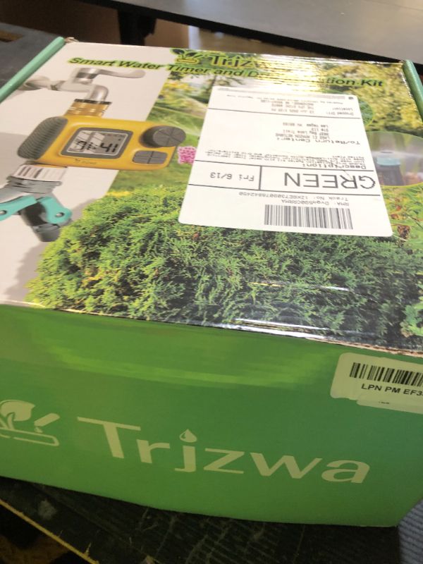 Photo 1 of TRJZWA Drip Irrigation System Kit with Water Timer 100FT?1/2 inch Hose 1/4 inch Distribution Tubing?Water Timer for Garden Hose with Anti-Leakage Quick Connector and Drip Emitters,for Potted Plant