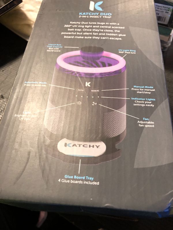 Photo 1 of Katchy Duo Indoor Insect Trap with Scent Pod - Fan Powered with UV Light - Fruit Fly Traps for Indoors - for Fruit Flies, Gnats, Mosquitoes, Moths (Black)