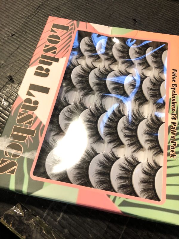 Photo 1 of Losha Eyelashes Natural Look Faux Mink Lashes Pack Handmade Fluffy False Eyelashes 14 Pairs Cat Eye Lashes (54)