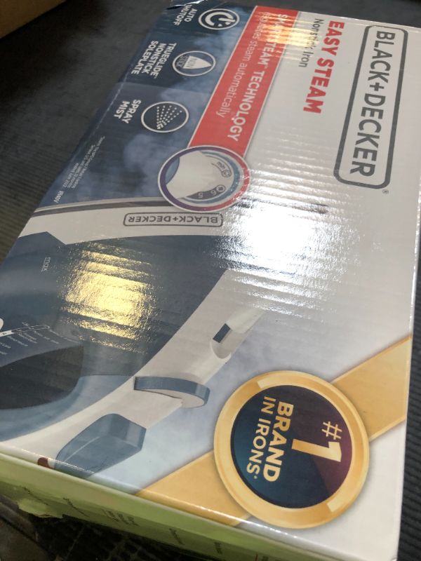 Photo 1 of BLACK+DECKER Easy Steam Compact Iron for Clothes, Automatic Shutoff, Nonstick Plate, Light Weight, 1200 Watts