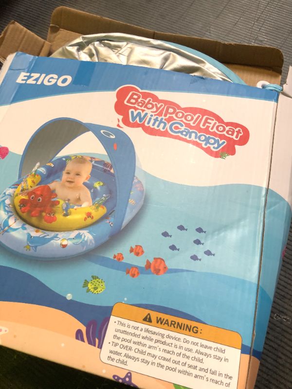 Photo 1 of EZIGO Baby Pool Float with Canopy UPF50+ Sun Protection, Inflatable Kids Pool Floats with Ocean Animal Toys for Babies 6-36 Months, Infant Swimming Float with Adjustable Safety Seat for Boys Girls