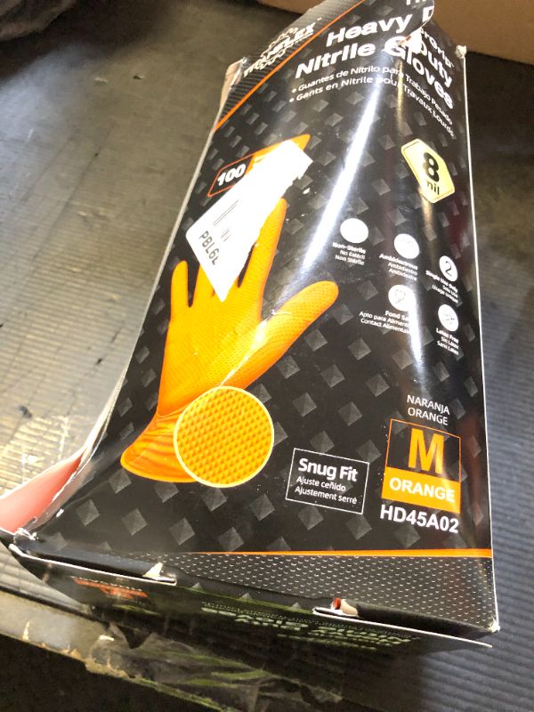 Photo 1 of TitanFlex ThorGrip Heavy Duty Industrial Orange Nitrile Gloves, 8-mil, Gloves Disposable Latex Free with Raised Diamond Texture Grip, Powder Free, Rubber Gloves, Mechanic Gloves,100-ct Box (Medium)