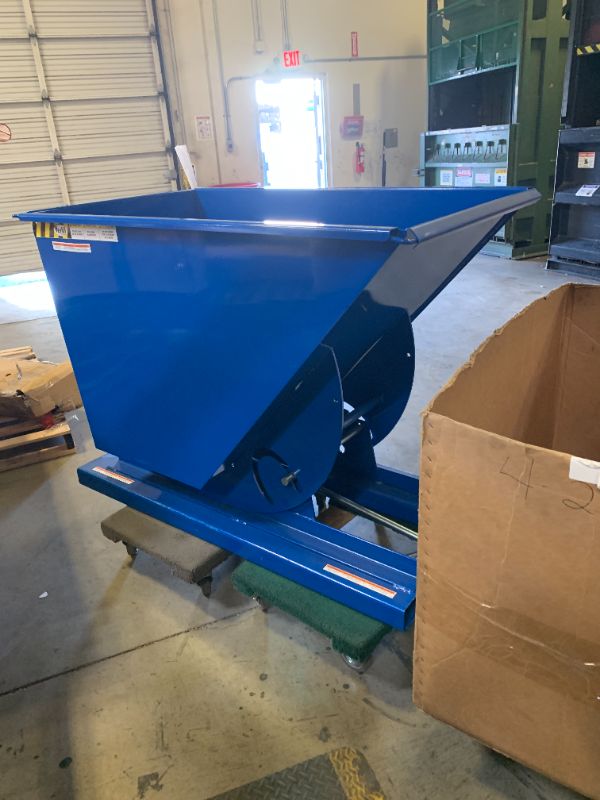 Photo 1 of Vestil D-75-HD Steel Heavy Duty Self Dumping Hopper 3/4 Cubic Yard 6000 Lb. Capacity Blue