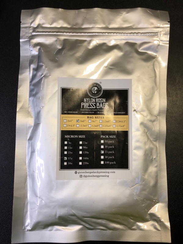 Photo 1 of Gutenberg's 3x6 inch tough nylon micron bags 25-50 Packs | tea filter bags | All Micron Sizes (25-Pack, 37 Micron (u))