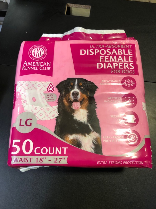 Photo 1 of American Kennel Club Female Dog Wrap, Disposable Diapers with Wetness Indicator, Large, 50 Count