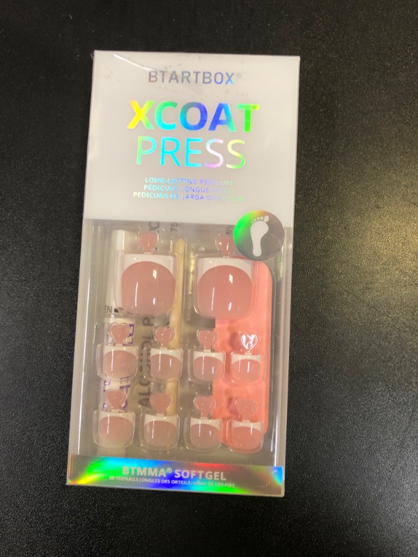 Photo 1 of BTArtbox Press On Toenails - Lamp-Curable Real Square Toe Nail Press Ons with Glue for Women, Semi-Transparent French Tip Fake Toe Nail Tips in 15 Sizes - 30 Toenails Kit, Ma'am