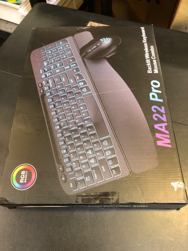 Photo 1 of SABLUTE Wireless Keyboard and Mouse Combo - Ergonomic Wave Keyboard with Soft Leather Wrist Rest, Phone Holder, Rechargeable, RGB Backlit Mouse, Full-Size Set for Windows/Mac/Computer (Black)