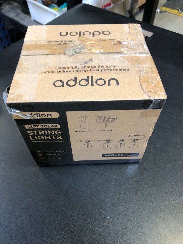 Photo 1 of addlon 54(48+6) FT Solar String Lights Waterproof,Patio Lights Solar Powered with Remote & USB Port 15+1 LED Shatterproof Bulbs 3 Light Modes, Dimmable Solar Light for Camping Backyard Garden